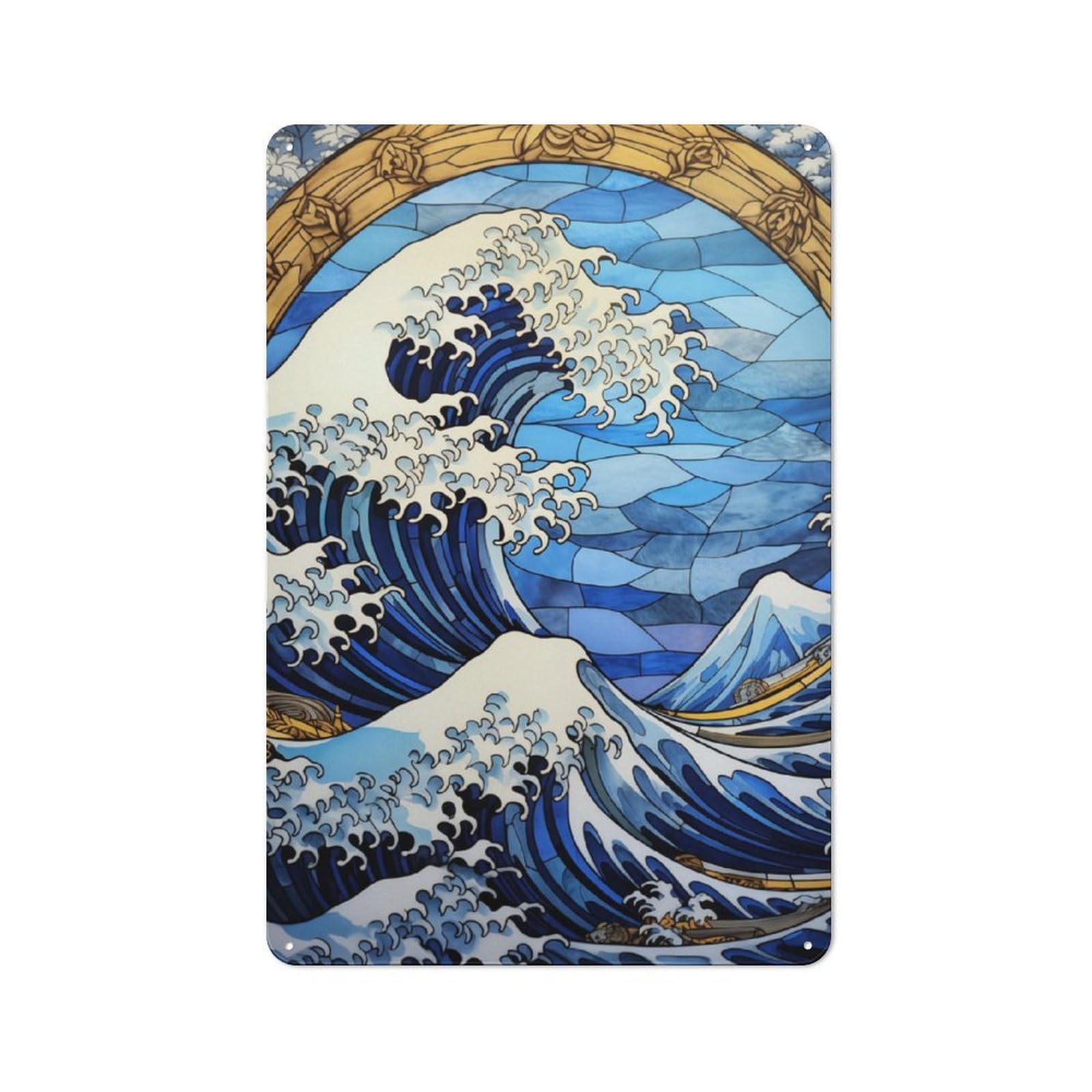 Junmoney Great Wave Of Kanagawa Printed Metal Sign 30X20cm For Garage Or Workshop, For Kitchen, Dining Room And Home Bar Wall Decor