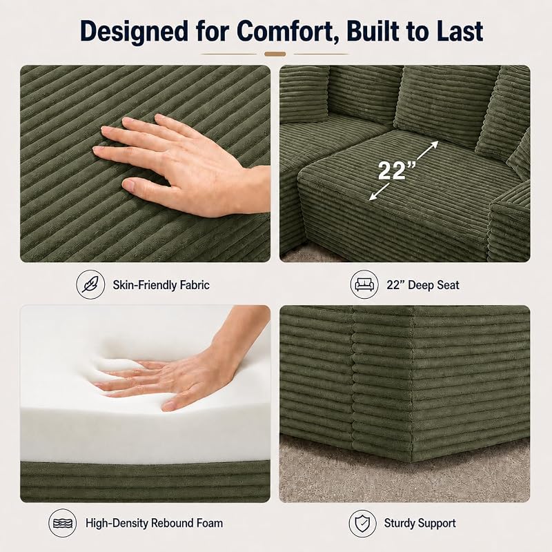96.1" L-Shaped Modular Cloud Sofa Sectional Sofa Boneless （Right，Green） image 3
