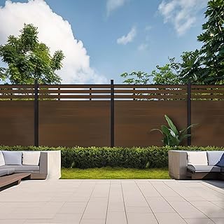 Semi-Closed Privacy Fence Panel, In-ground Fencing with Post for Outside, 6ft(W) x 6ft(H), Wind Resistant Wood Plastic Composite Fencing Panels for Patio, Backyard, Garden (Brown with 1 Post)