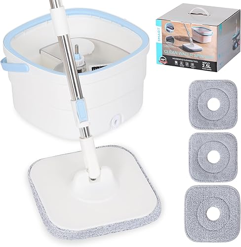 Juego de trapeador giratorio y cubo con escurridor para limpieza del hogar, trapeador giratorio con agua sucia y limpia separada para suelos