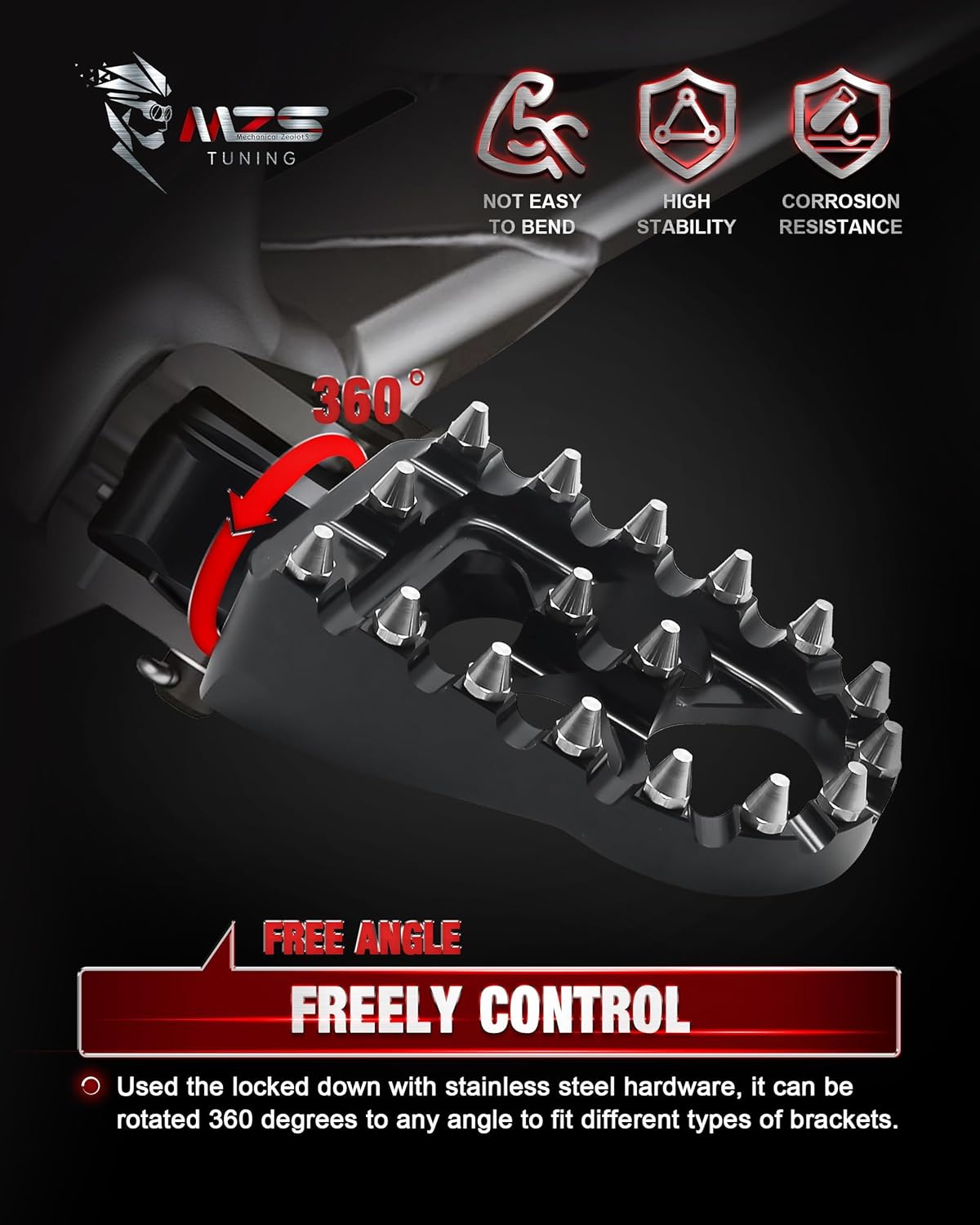 MZS Motorcycle Front Foot Pegs, 2018-2025 Adjustable Footpegs Rest Pedal Accessories Black Compatible with Softail Slim Lower Rider Street Bob Fat Bob Boy Sport Glide Heritage Breakout RA1250 RH1250S