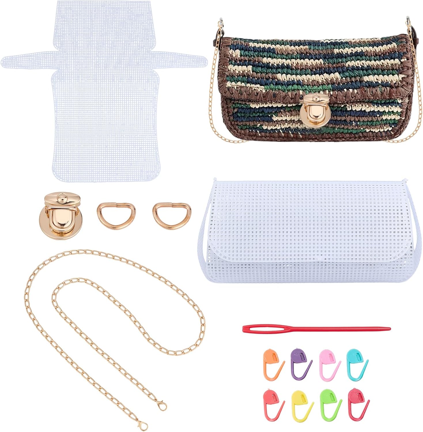 DIY Knitting Crochet Bags Kit, Blank Needlepoint Canvas Sheets, Mesh Plastic Canvas Bag Kits for Embroidery Cross Stitch DIY Making Accessories