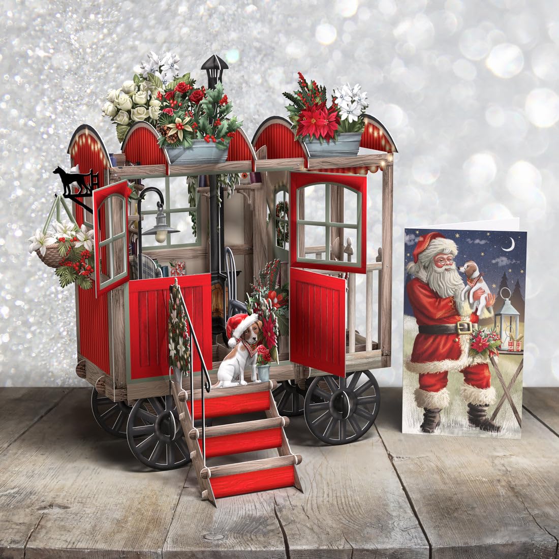 Christmas Hut - 3D Paper D'art Christmas Card - Red - Image 2