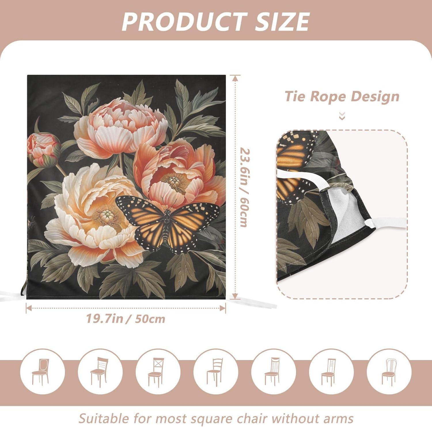 ALAZA Butterfly and Peony Chair Back Cover Set of 6, Washable Reusable Removable Chair Slipcovers Decorative Chair Cover for Home Kitchen Wedding Party