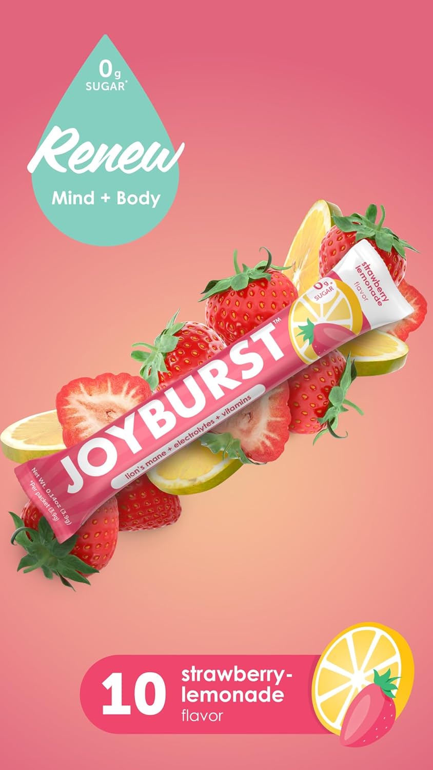Joyburst Sugar Free Electrolytes Powder Packets, Instant Hydration Drink Mix Sticks, Variety Pack (10 Watermelon, 10 Strawberry Lemonade), Rehydrate On-The-Go, Organic, Natural, Keto Friendly