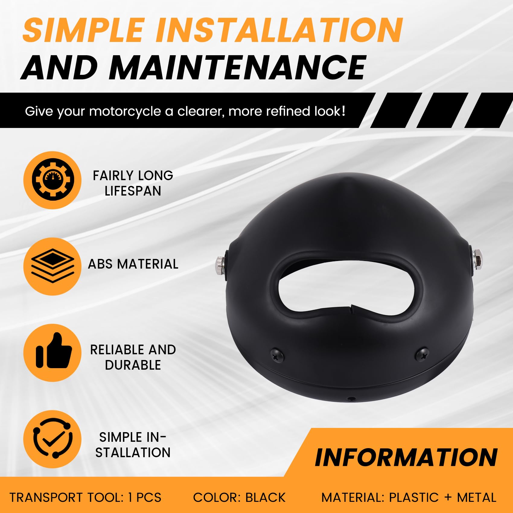 Secchio Alloggiamento Faro Moto 5,75 Pollici - Nero, Regolabile Per Forcelle Da 35-43 Mm, Aftermarket