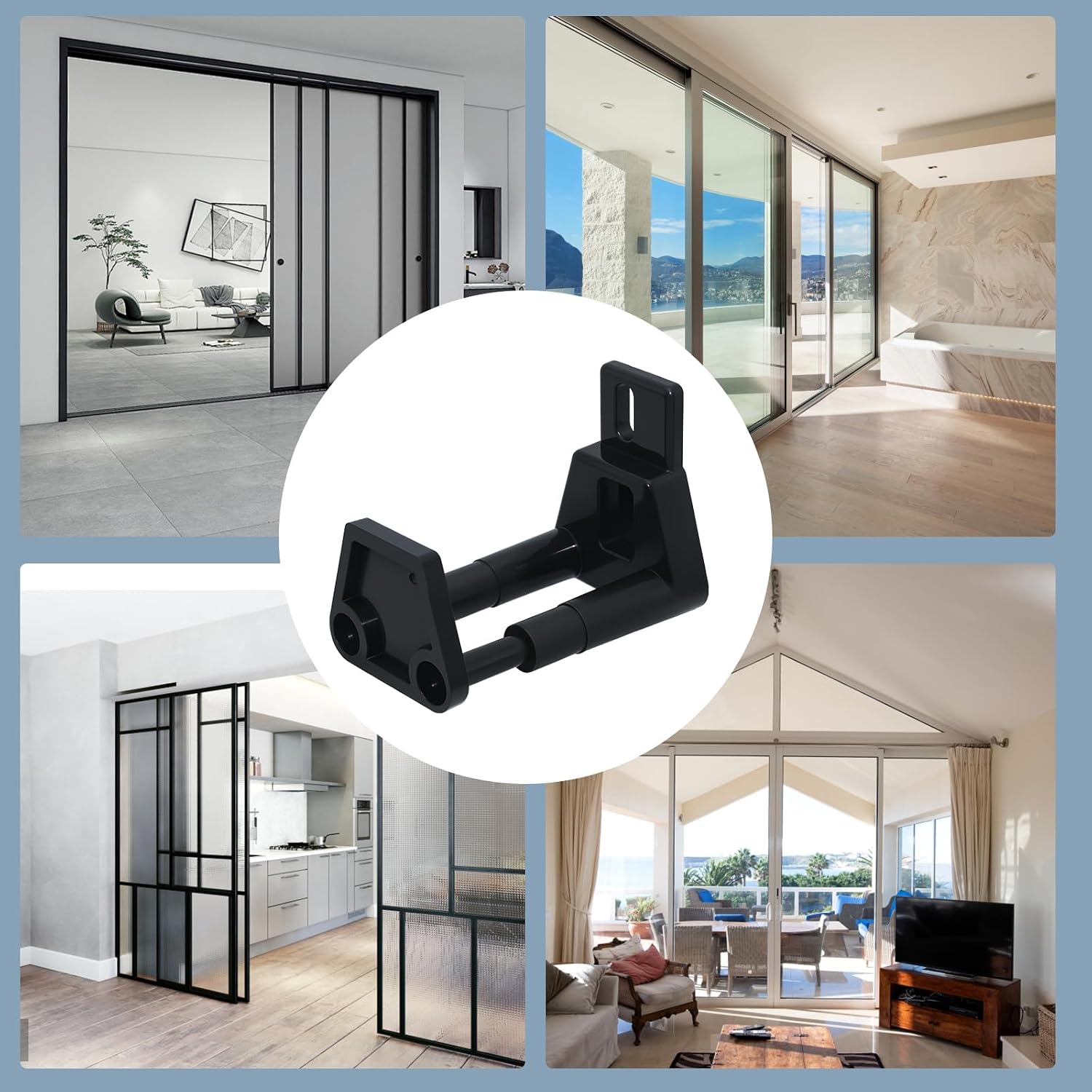 Barn Sliding Door Floor Guide, Adjustable Wall Mount Sliding Door Guide, RV Sliding Door Guide with Screws, Black (2 Packs)