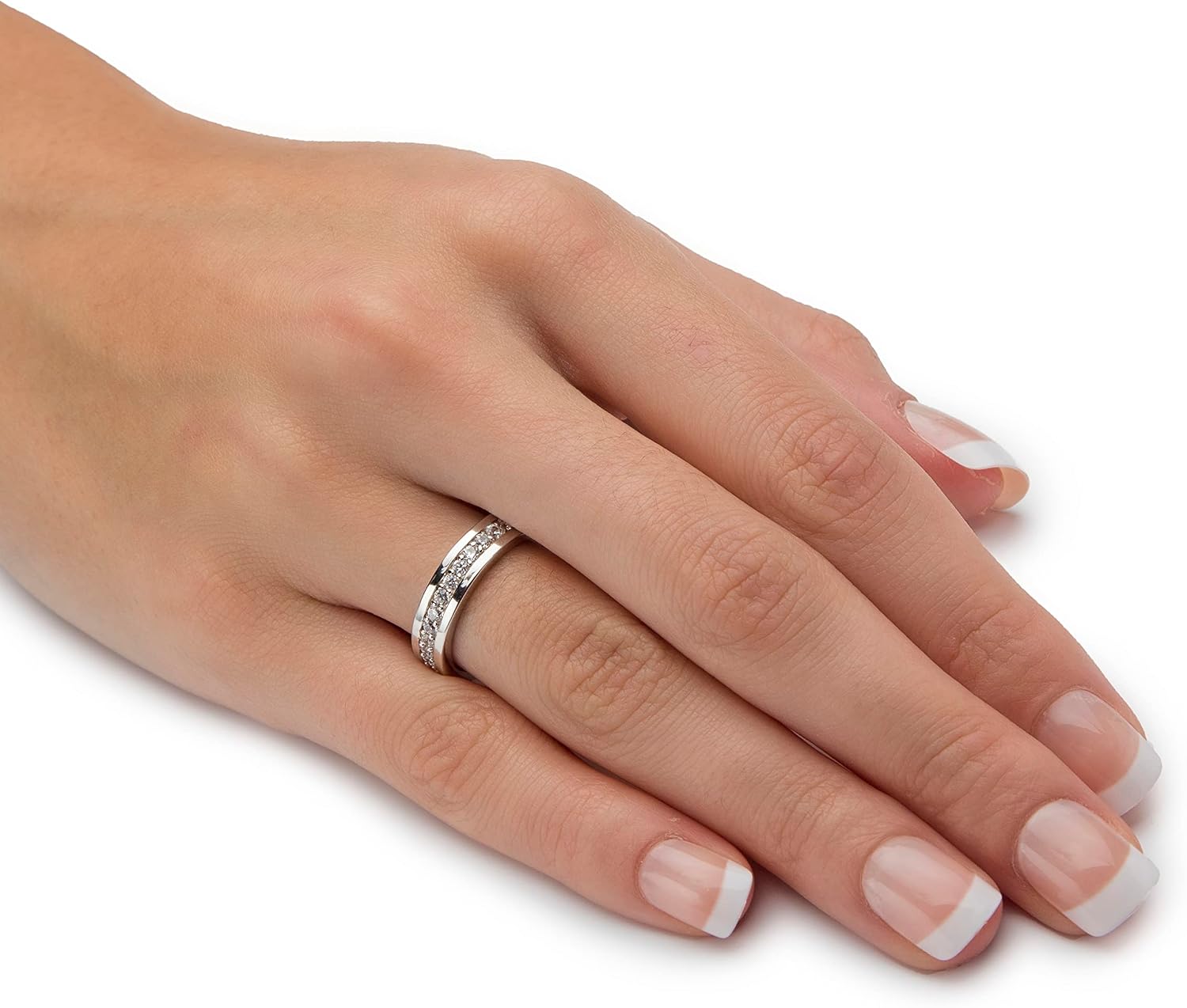PalmBeach Platinum-plated Sterling Silver Round Cubic Zirconia Eternity Ring Sizes 6-10
