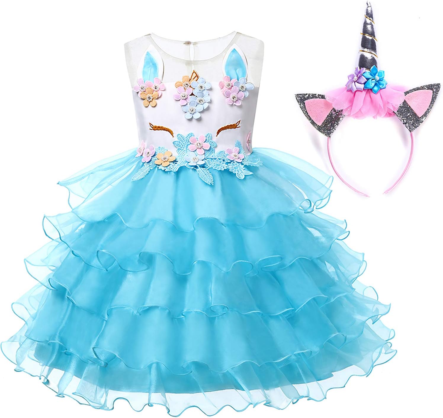 MUABABY Baby Girl Unicorn Costume Pageant Flower Princess Party Dress with Headband