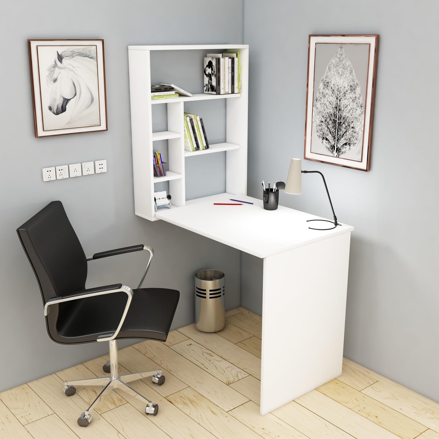 Escritorio de Oficina - Mesa de Trabajo Plegable de Pared Blanco 63x90x154cm