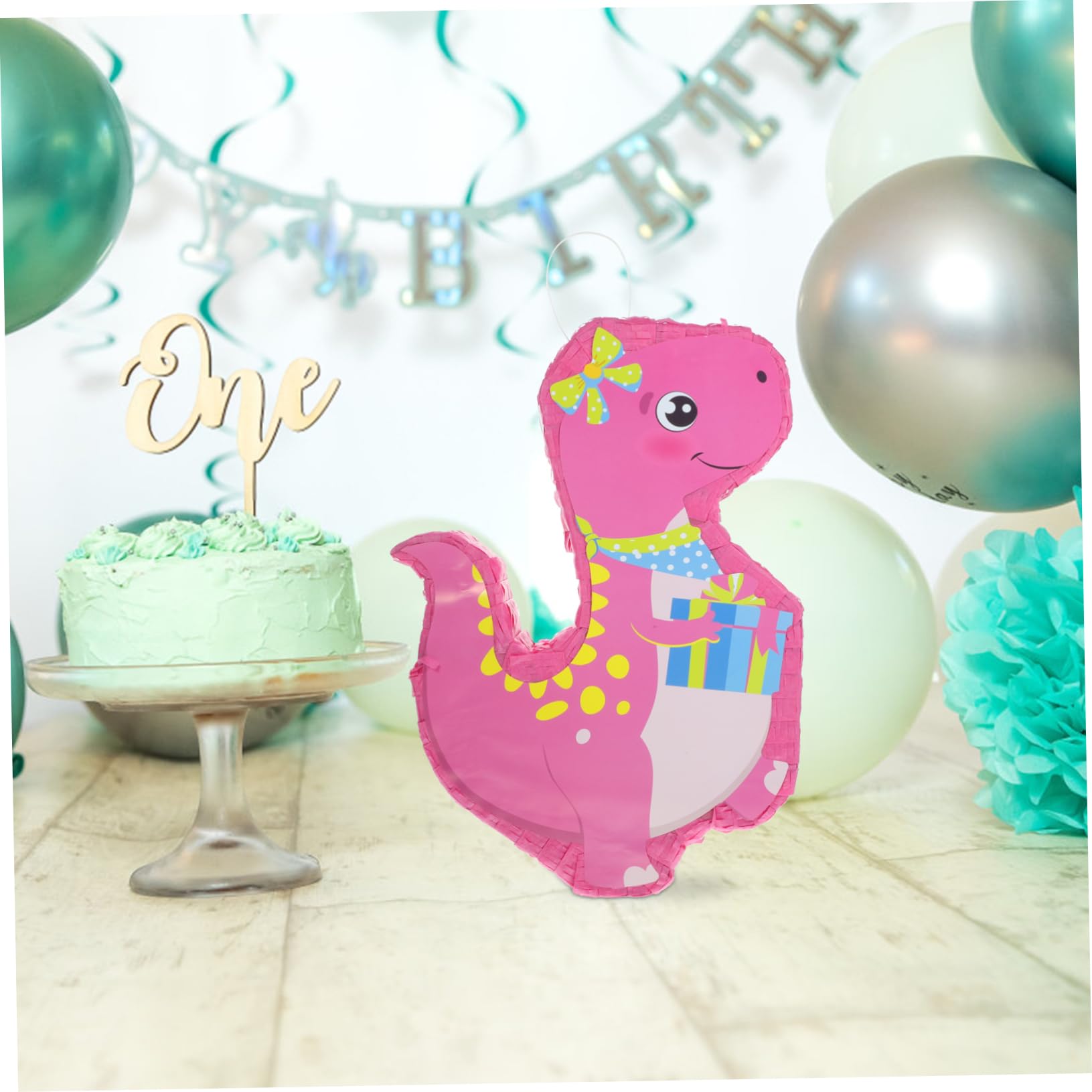 PRETYZOOM Piñata de Dinosaurio Rosa de Papel, Decoración Colgante para Fiesta y Portacaramelos, Adecuado para Cumpleaños y Fotomatón