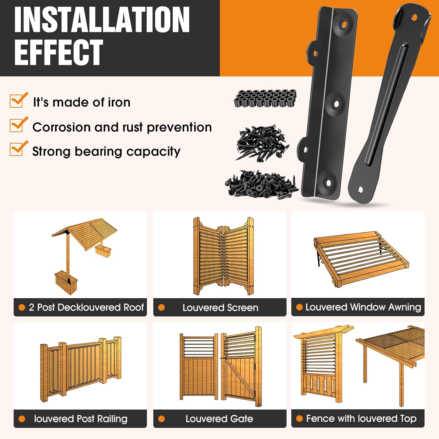 Deck Sunblind System, Louver Hardware Kit for Adjustable Outdoor Shutters & Pergola Blinds,Perfect for Gardens, Patios and Indoor and Outdoor Use(1 Set)