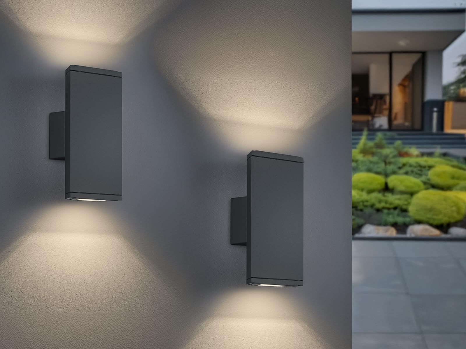 Lampada da parete a LED per esterni con Up and Down Light – in set da 2 – versatile illuminazione per esterni per casa e giardino, antracite.
