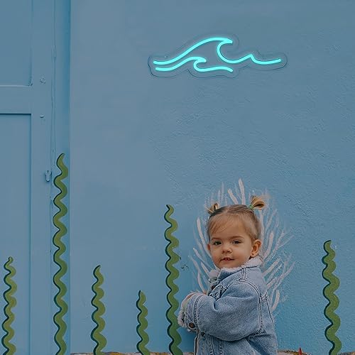 Miniatura 7 de MissAudrey Letreros de neón ondulados con temporizador de ciclo, atenuador de luz azul hielo con ondas LED para decoración de pared de niños,