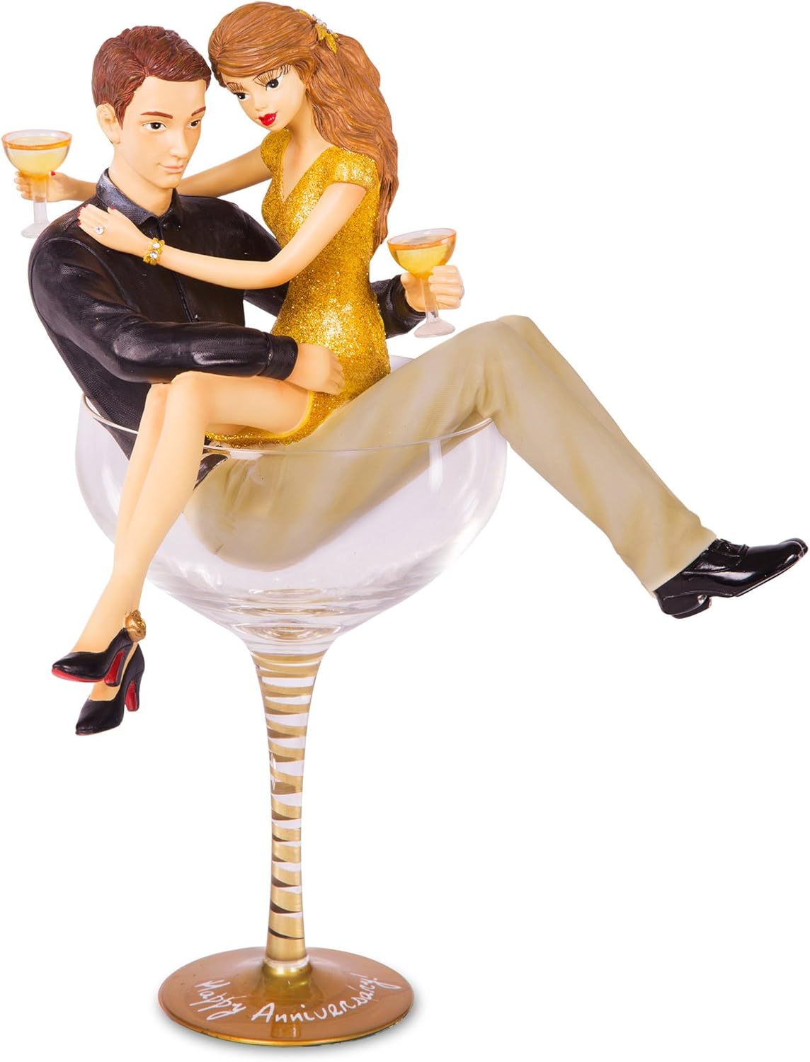 Pavilion Gift Company Hiccup - Together Forever Lesbian Girl Figurines in Swirl Silver Martini Glass, Off-White