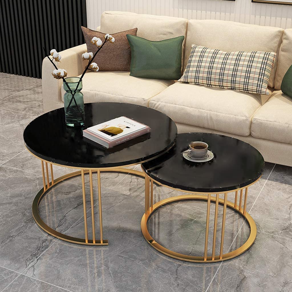 RIBAVARY® Marble Laminated Look Square Coffee Tables Set, 2 Piece Stackable Center Table with Extra Storage Shelf and Metal Frame for Living Room or Apartments (Without Storage Shelf, Golden & Black) (B0DFVJCVTN) Amazon Price History, Amazon Price Tracker