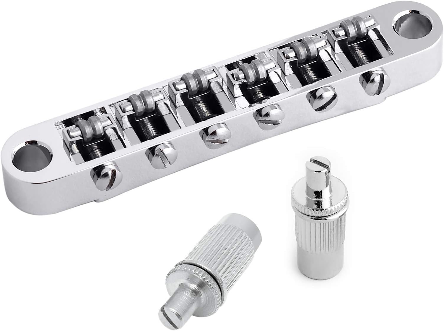 Rubatone Tune-O-Matic Guitar Bridge Roller Saddles Compatible with 6 String LP Les Paul SG Style Electric Guitar Parts Replacement Chrome.