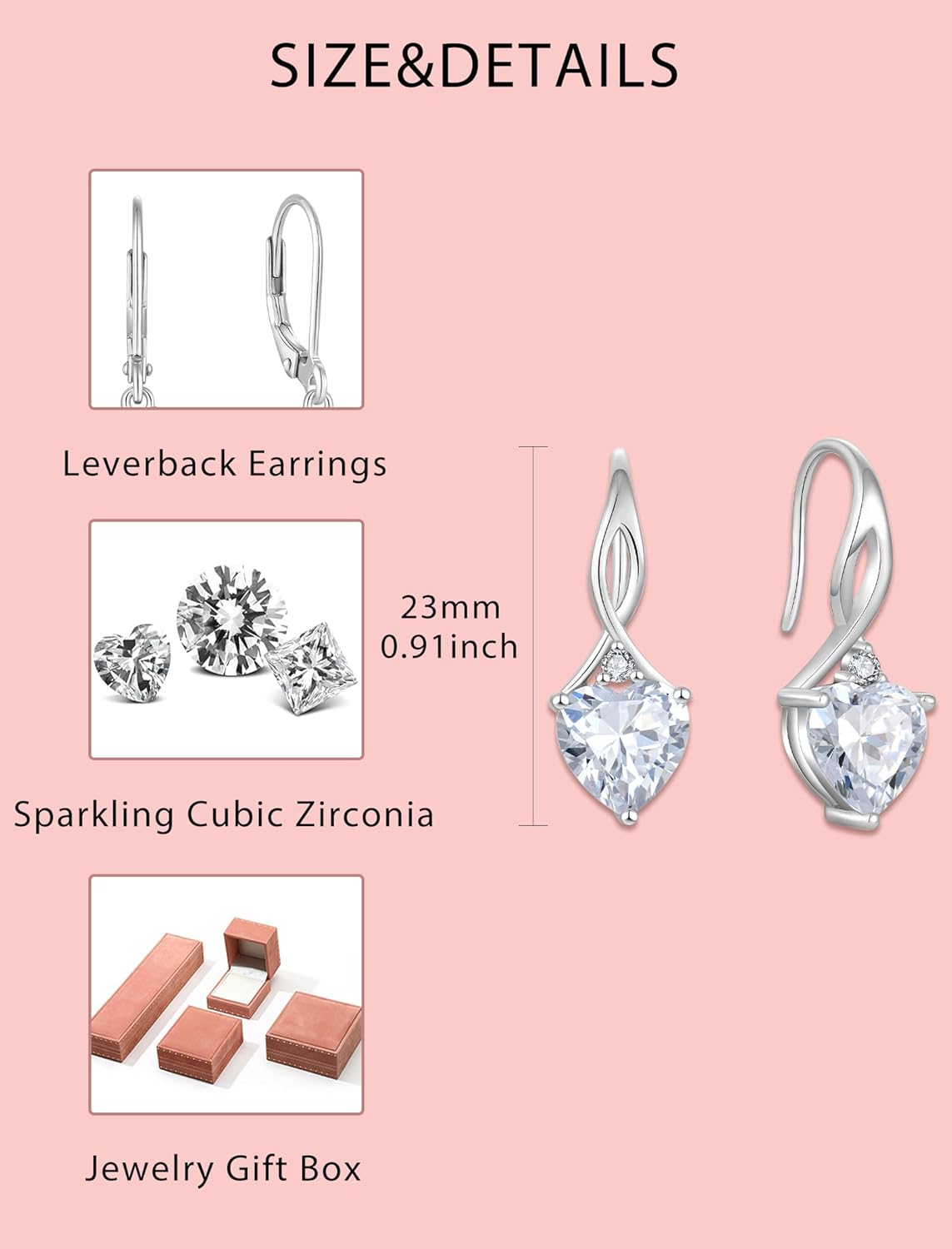 Dangle Drop Earrings 925 Sterling Silver Infinity Heart Leverback Earrings Birthstone Jewelry for Women - Image 6