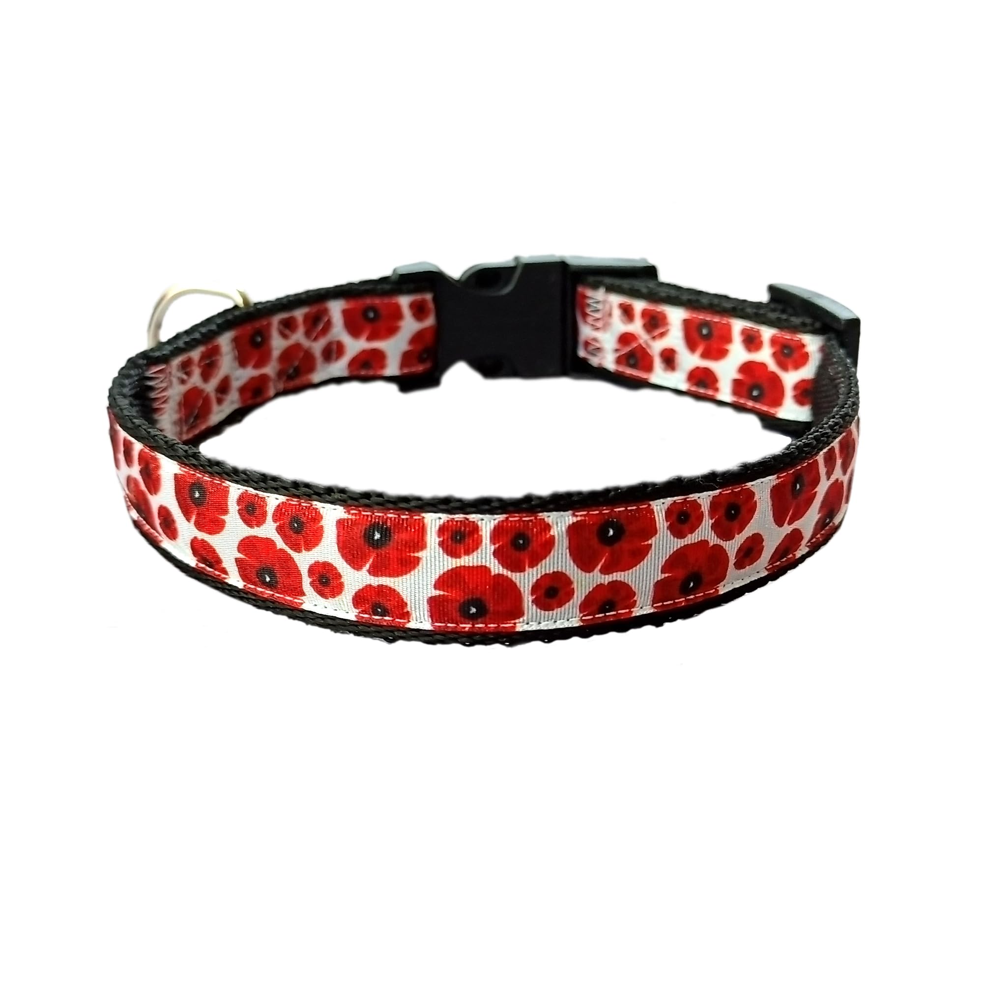 Loop-da-Loop poppies dog collar (Black base, Large - 18-28", 1" wide) — image 1