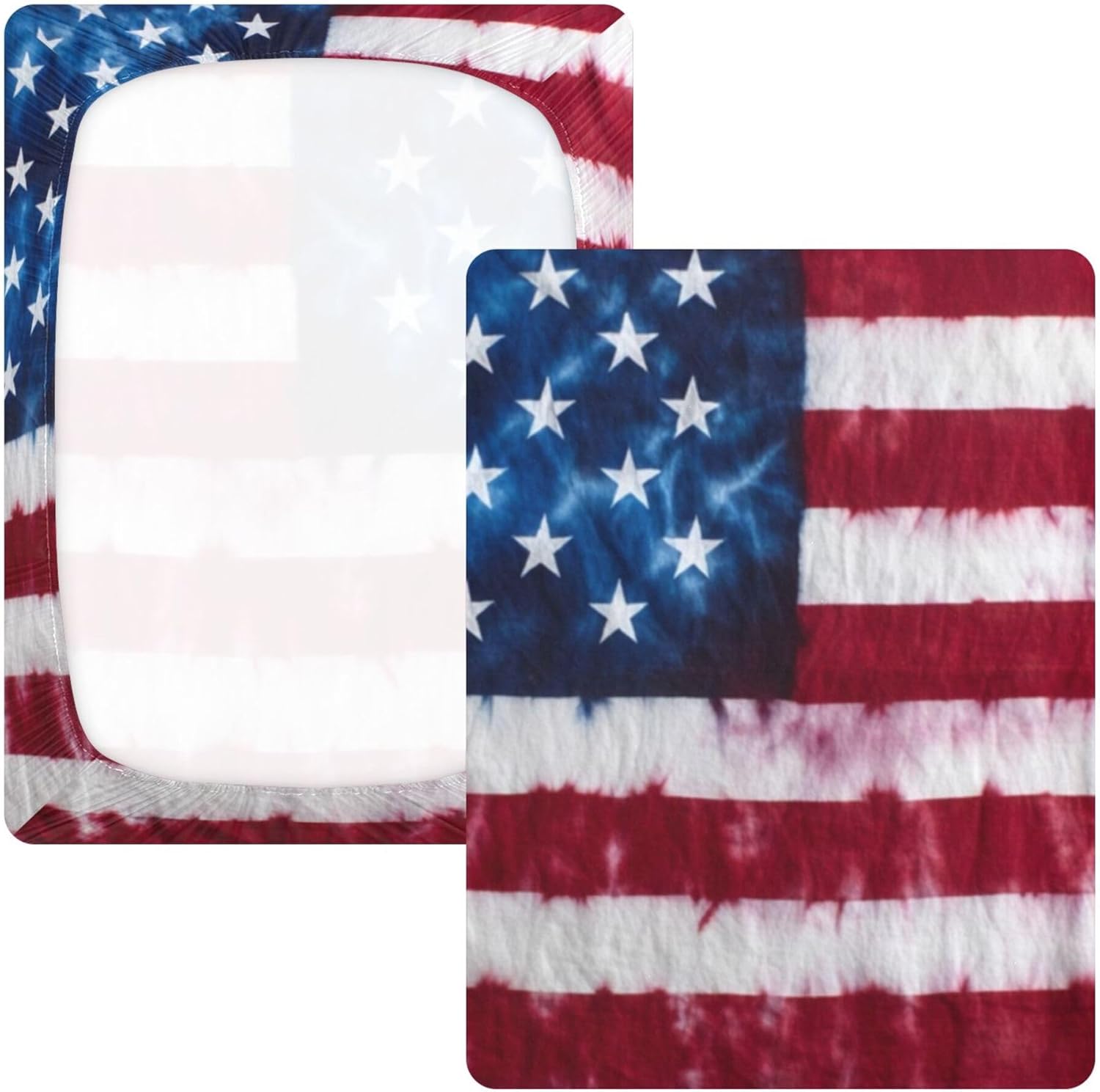 American Flag Tie Dye Crib Sheets Soft Breathable Fitted Cotton Baby Crib Sheets Mattress Cover for Girl Boy, 52" x 28" x 9"