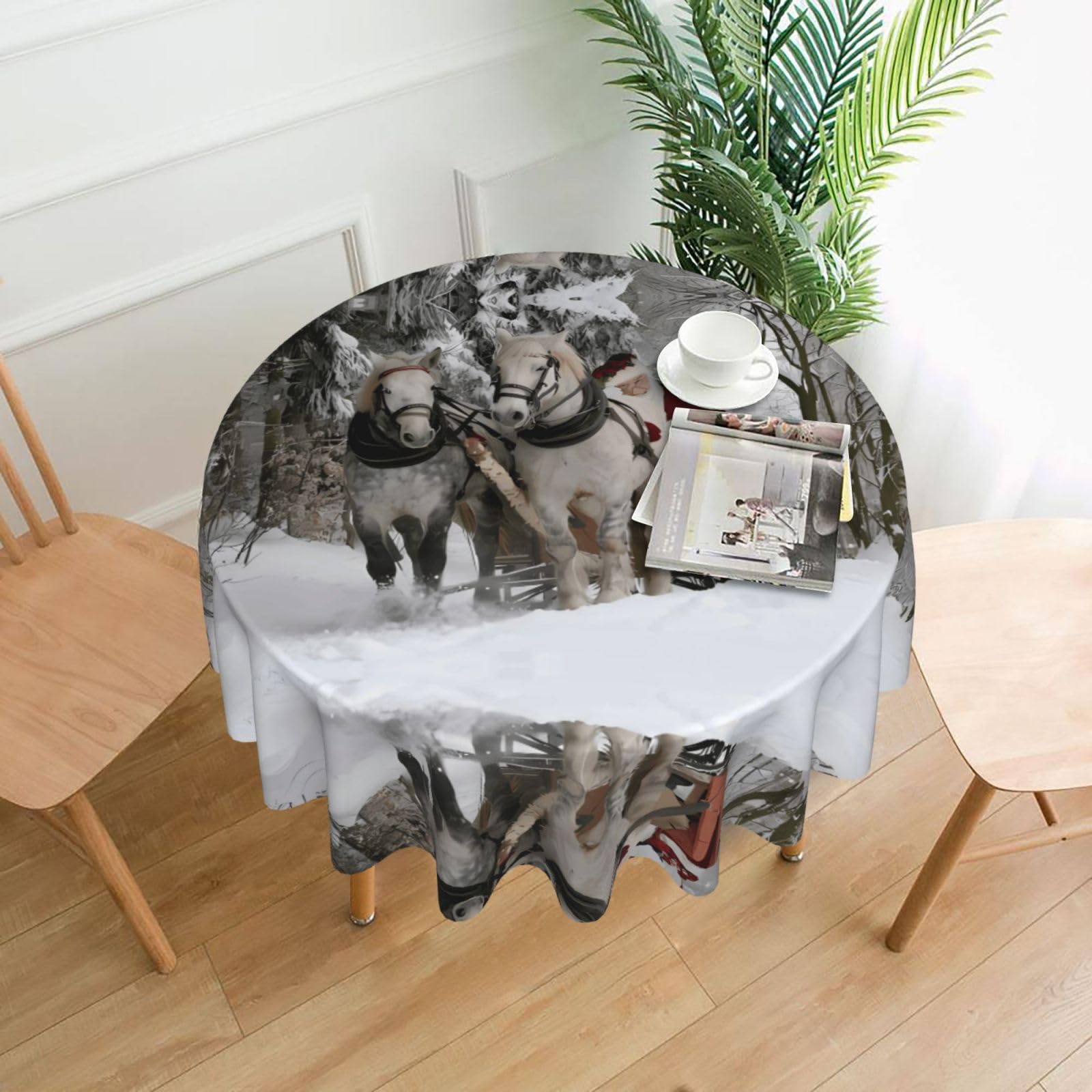 WHJSSF Christmas Santa Claus Prints Round Decorative Tablecloth 60in - Elevate Your Dining Experience with a Stylish & Protective Table Throw