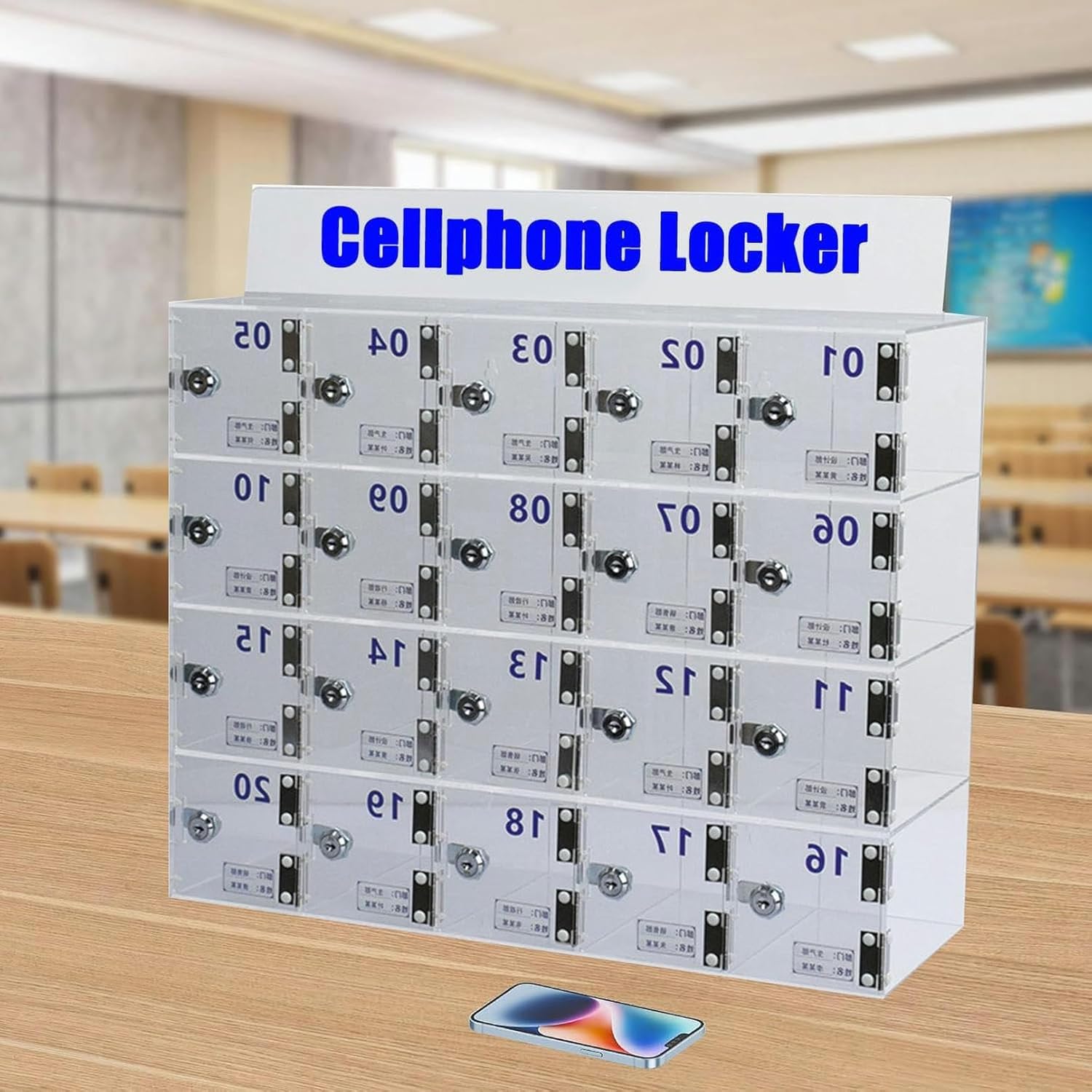 Wall-Mounted Clear Cell Phone Locker Box for Classroom, 15-50 Slots Storage Cabinet, Ideal Cell Phone Holder for Schools, Secure Cell Phone Storage Solution