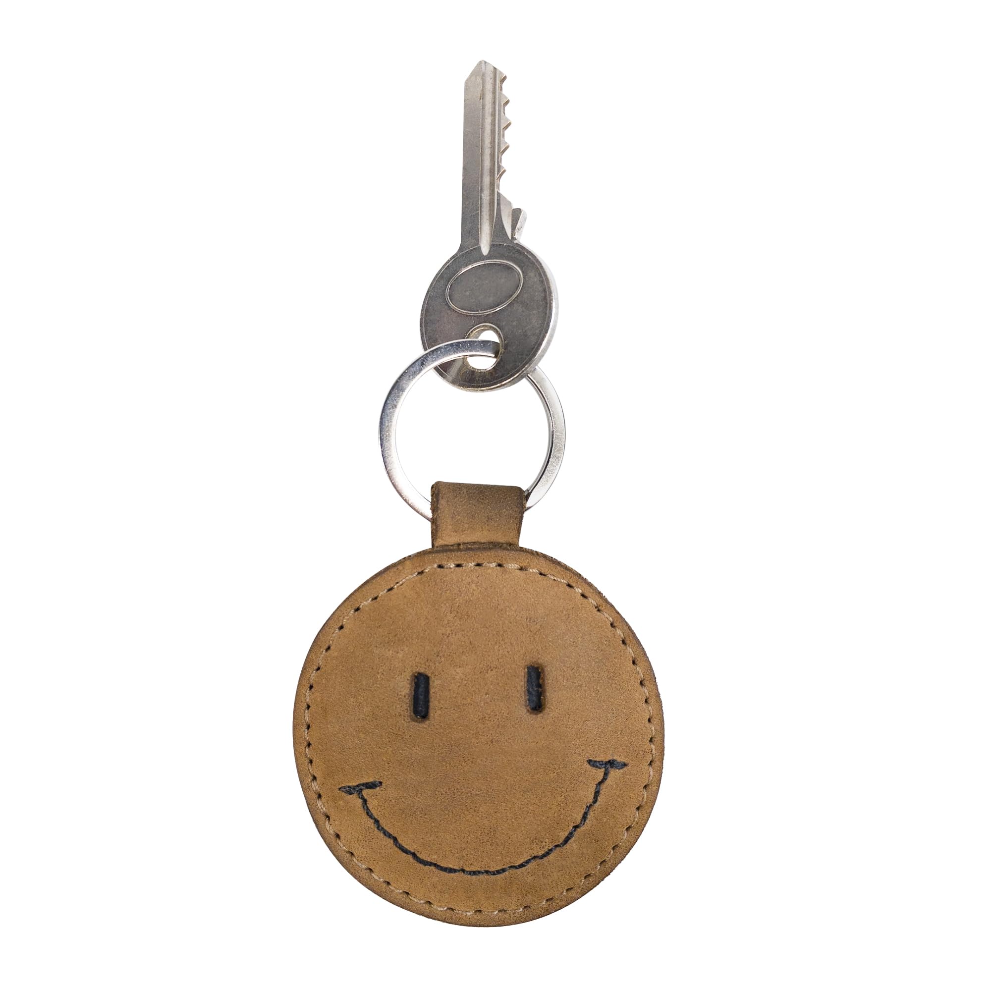Hide & Drink, Leather Smiley Face Keychain/Key Ring/Holder/Cute Gifts/Accessories, Handmade :: Old Tobacco