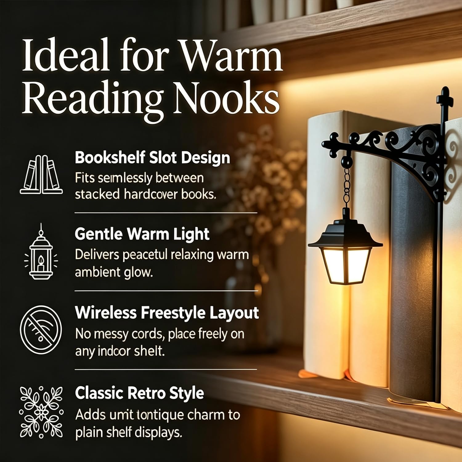 Vintage Bücherregallampe, Library Lantern Bookshelf Lighting, Dekorative Bücherregal Deko für Bibliothek, Wohnzimmer, Arbeitszimmer & Leseecke (A 3er Set)
