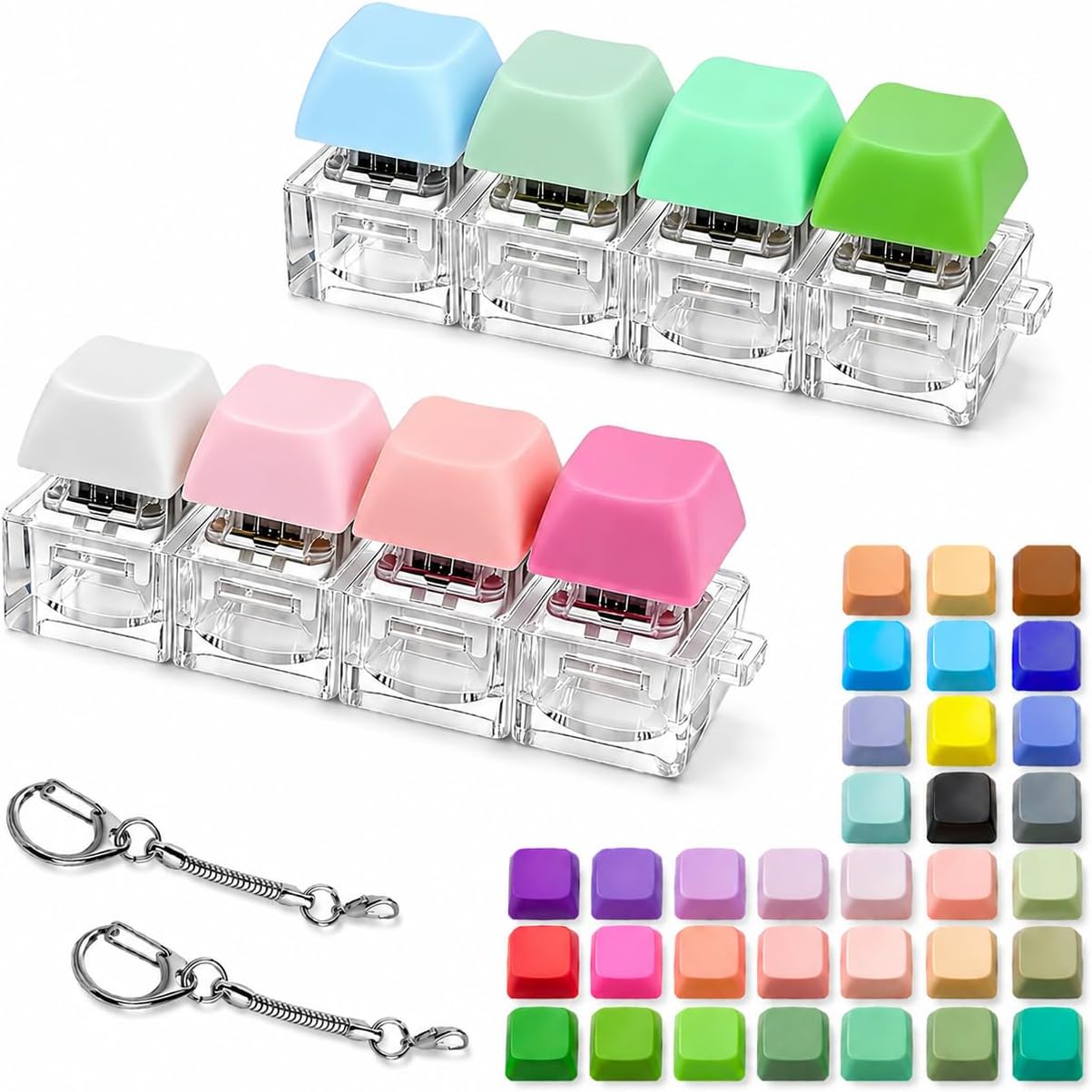 4-in-1 Keyboard Fidget Toy with 35 Colorful Removable Keycaps, Clicker Fidget Keychain for Adults Stress Relief & Anxiety, Office Travel School Home (2-Pack)