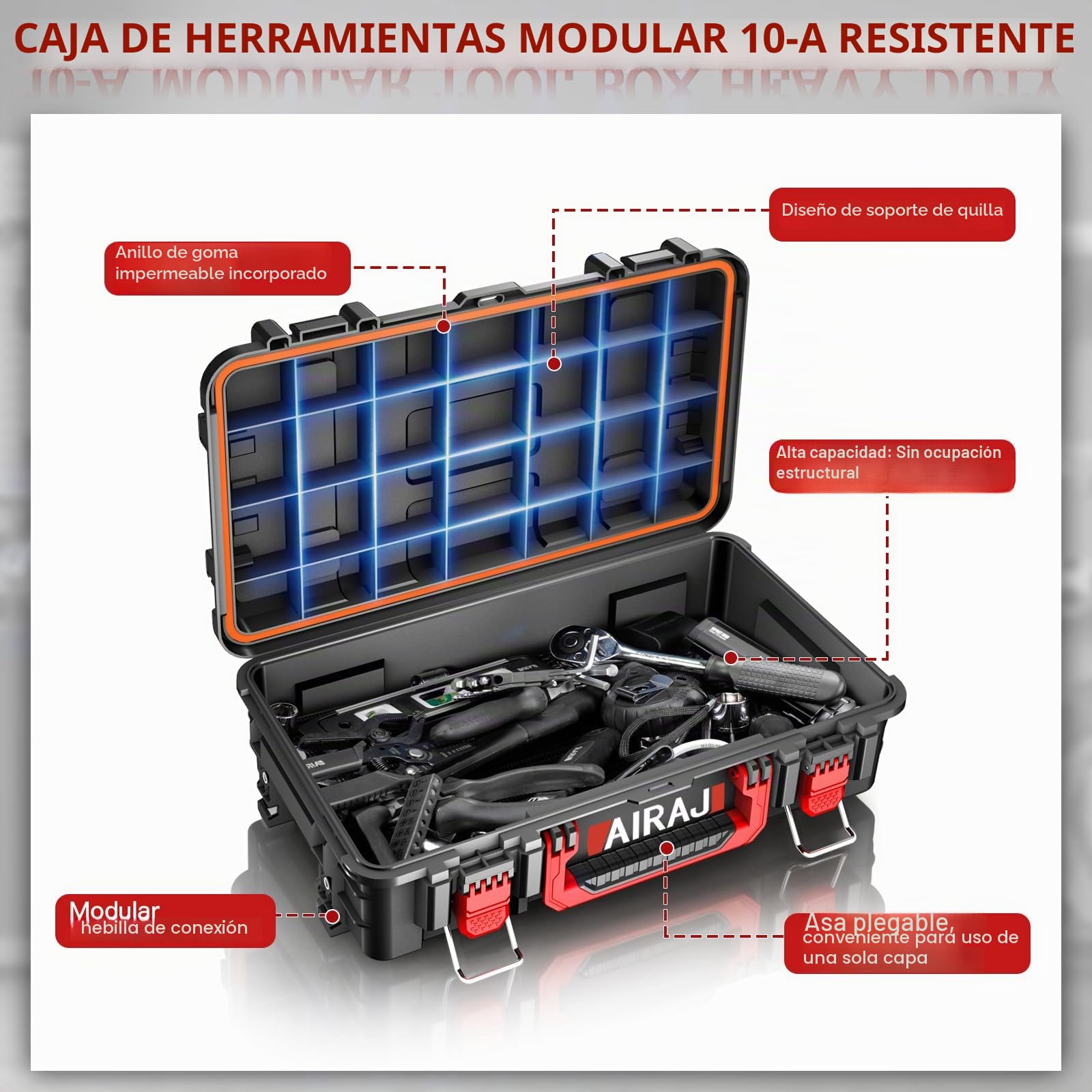 Caja Herramientas con Ruedas de Tres Capas,Caja de Herramientas Apilable Modular,Caja Herramientas Vacia Impermeable,Ruedas Todoterreno,Mango de Varilla de Tracción Retráctil