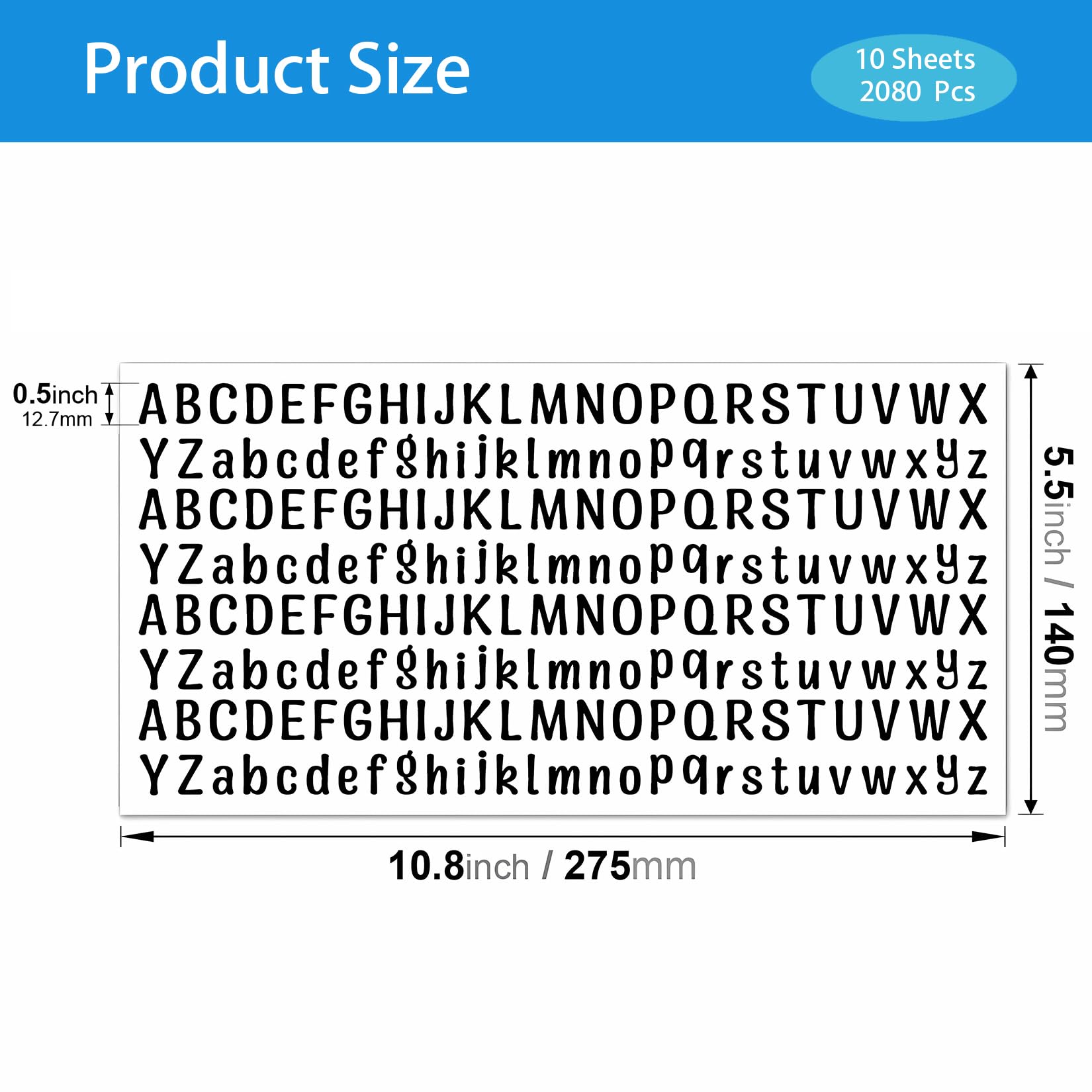 13 mm kleine letterstickers, 10 vellen wit, kleefletters, weerbestendig