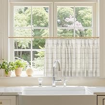 TWOPAGES Linen Blend Pinch Pleat Small Cafe Curtain 18 inches Long | Pinch Pleat Header; Linen Blend; Light & Privacy Balance; Perfect for Small Windows; Classic Cafe Style; Set of 2