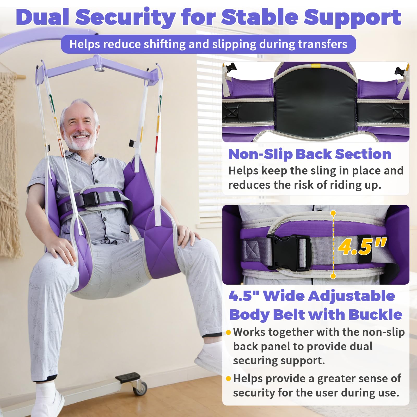 EZ Assistive Cintura di sollevamento paziente – Cintura di sollevamento per anziani/disabili per il bagno o la toilette, portata 227 kg (viola senza poggiatesta, media)