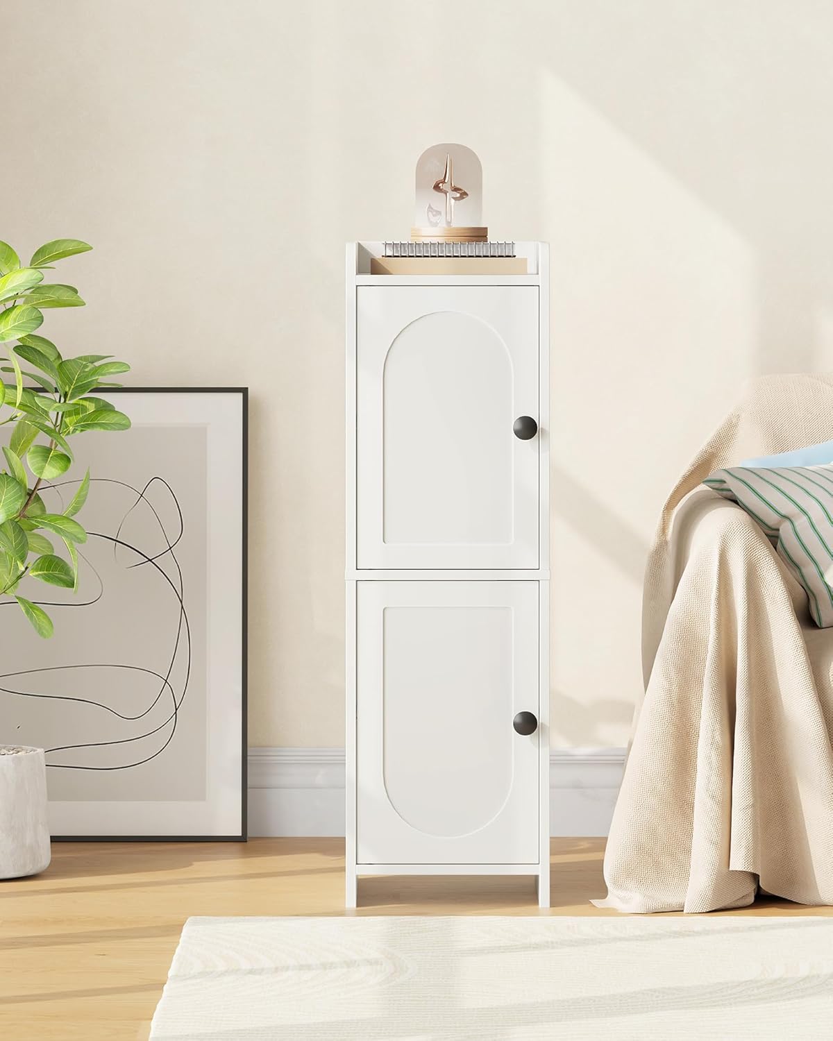 Toilet Paper Cabinet, Small Corner Floor Cabinet, Freestanding Toilet Paper Storage Cabinet with 2 Doors, Narrow Bathroom Cabinet, for Small Spaces, Bathroom, Living Room, Kitchen, White