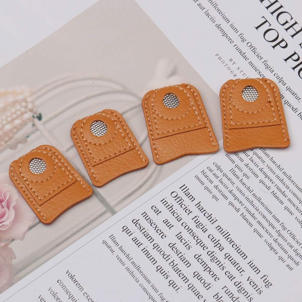 4-Piece Leather Finger Protector Coin Thimble Pads for Hand Sewing Quilting Knitting Pin Needles Craft DIY Tools, 2 Sizes