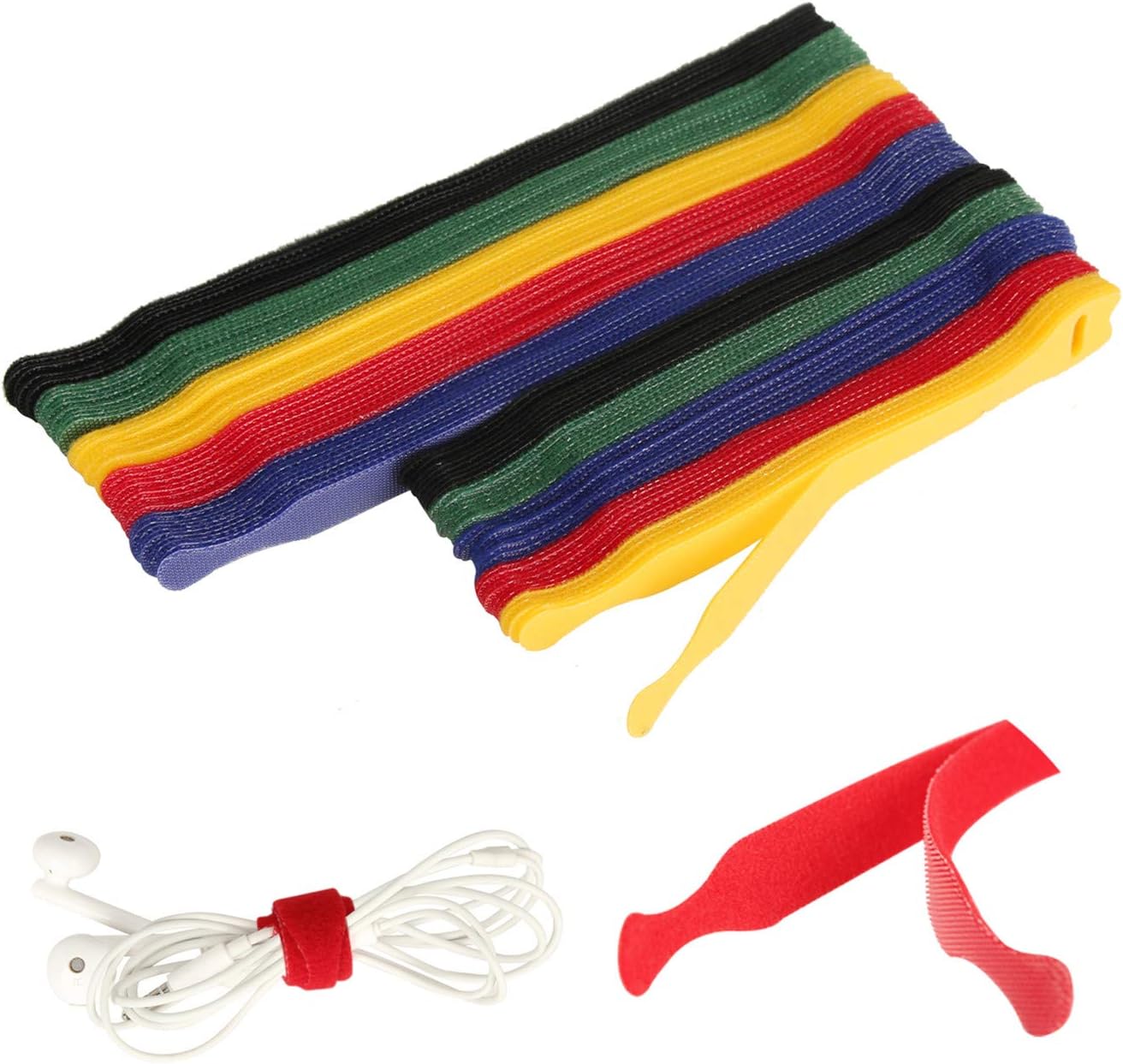 Fu Store Reusable Fastening Cable Ties 100Pk Adjustable Straps Multicolor Strong Reusable Wire Management Cord Bundling for Organizing Home Office and Data Centers, 2 Sizes and 5 Colors : Electronics