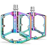 Road/Mountain Bike Pedals - 3 Bearings Bicycle Pedals - 9/16 CNC Machined Flat Pedals with Removable Anti-Skid Nails (Rainbow)