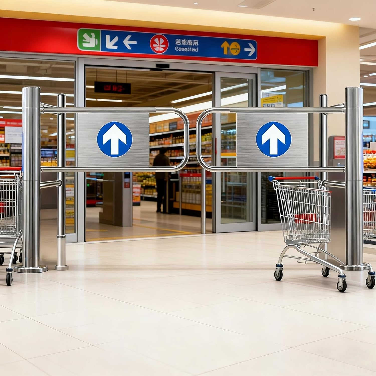 Automatic Rebound Swing Gate, Stainless Steel 1-Way Entrance Door for Supermarkets and Libraries, 150cm/59in Swinging Access Gate, Durable and Secure Design