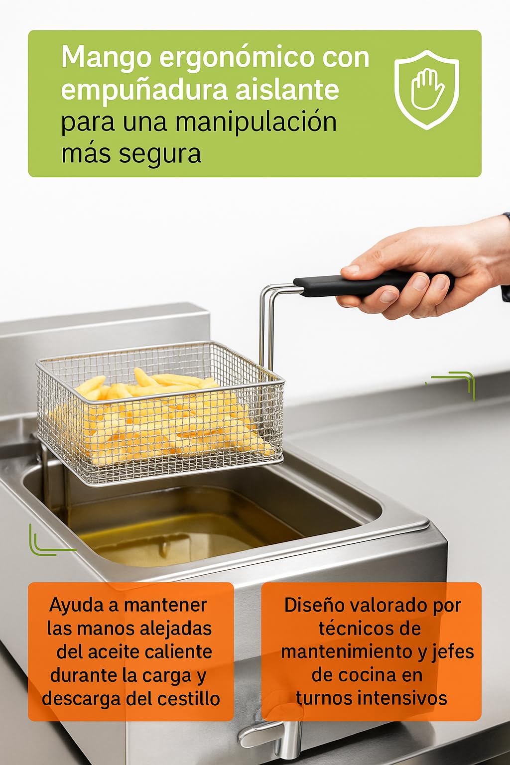 CubetasGastronorm ® Cesta Freidora 235x290x120 Mm Acero Cromado Mango Aislante Repuesto Industrial compatible con Elframo Gas Electrica Hosteleria Cocina Profesional Taller Reparacion y Hogar Pro