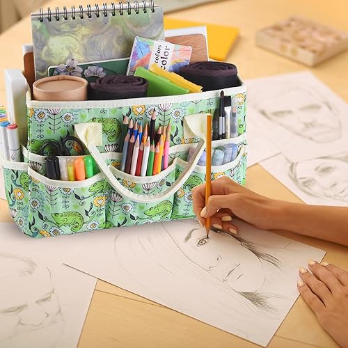 Miniatura 5 de Bolsa organizadora de manualidades con múltiples bolsillos, organizador grande de almacenamiento de arte con asas para arte, manualidades, costura,