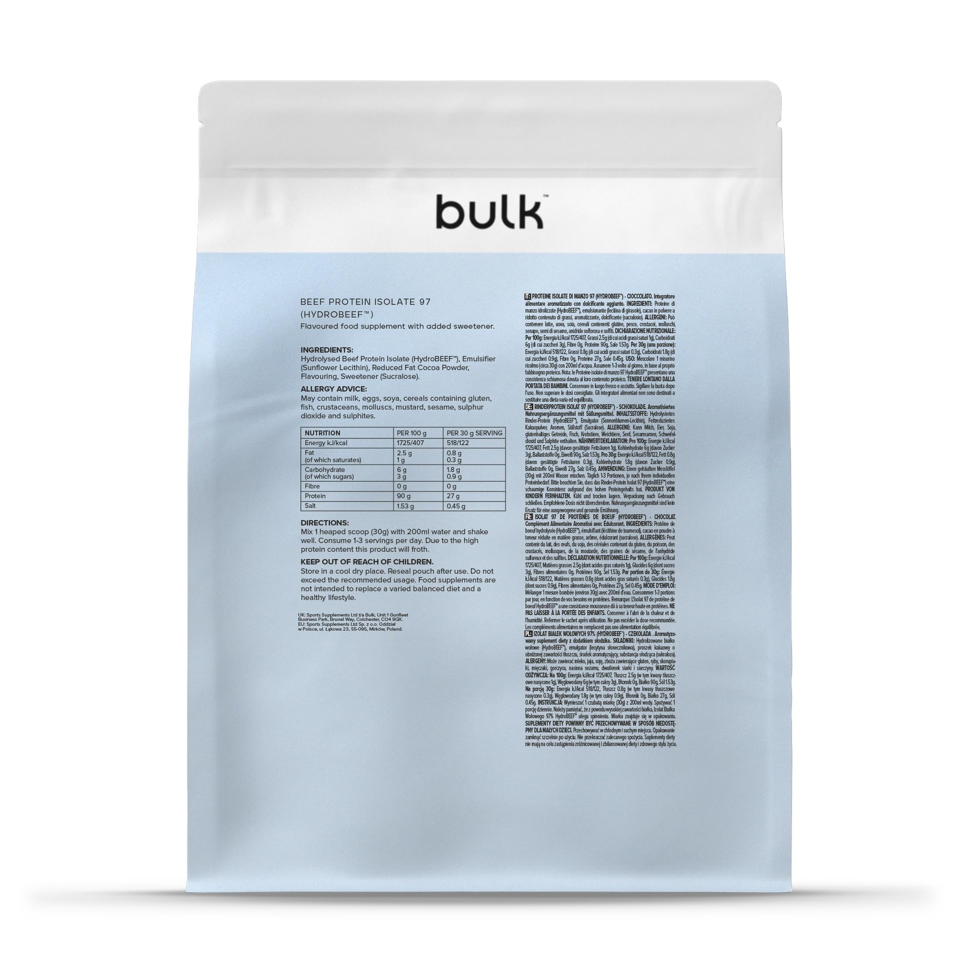 Bulk Isolat de Protéin de Bœuf (HydroBEEF) en Poudre, Shake protéiné, Chocolat, 1 kg