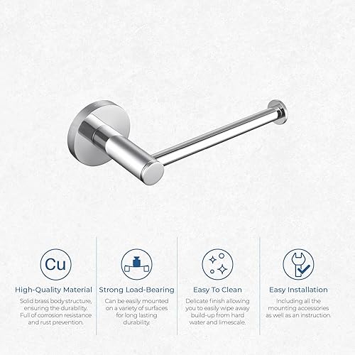 Miniatura 6 de KIBI Soporte circular de papel higiénico para baño Latón macizo montado en la pared Soporte de rollo higiénico (cromo) (KBA1402)