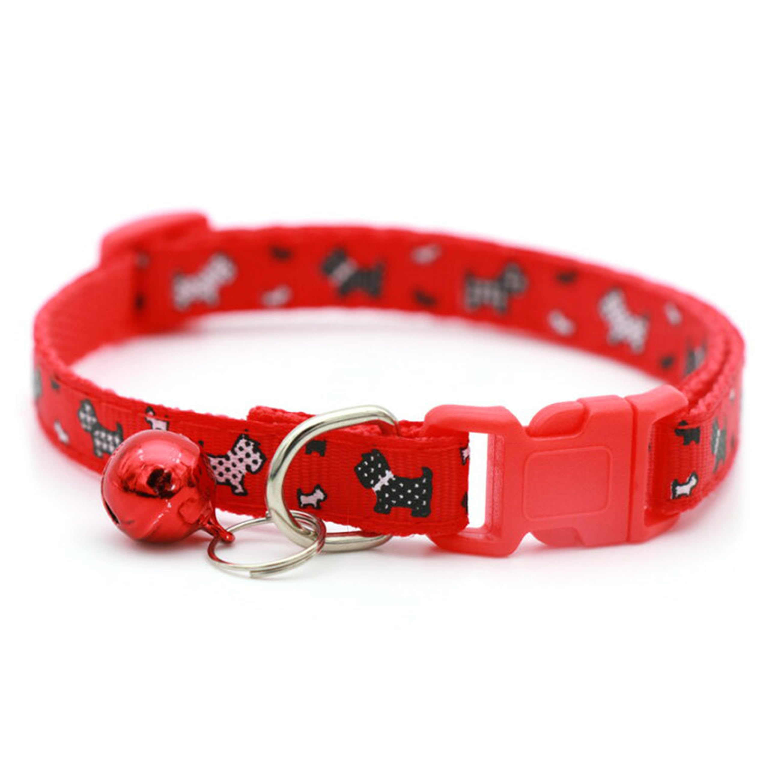 Chipmonk Cat & Puppy Collar with Bell,Kitten & Small Dogs Soft Adjustable,Safe,Solid & Protective Breakaway for Cats & Puppies,Cute Kitty Neckband with Dog Print-(Red)