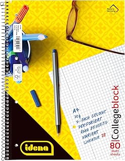 Idena 10392 - Collegeblock, DIN A4, 80 Blatt, 70 g/m², kariert, gelocht