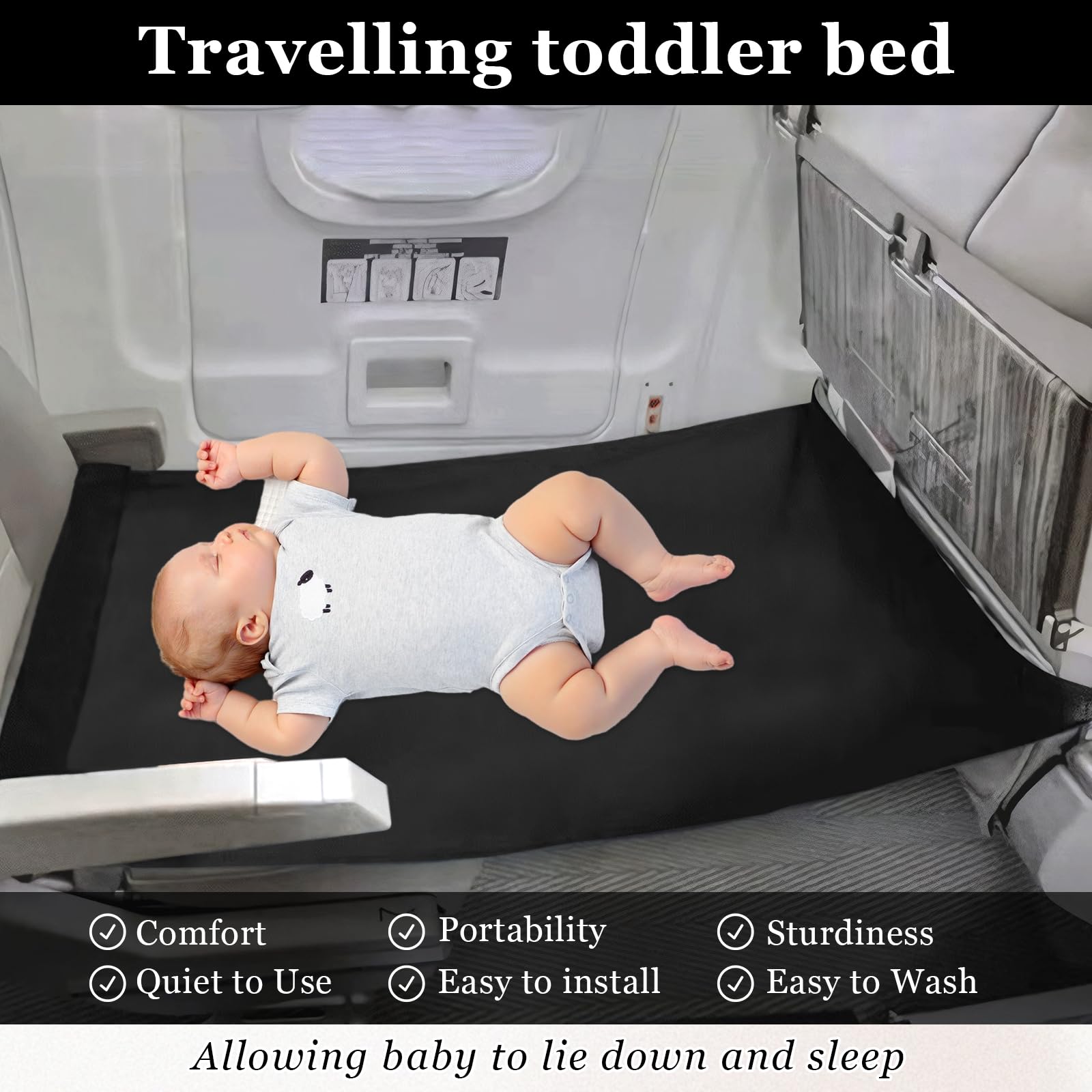 Toddler Airplane Bed Airplane Bed for Toddlers Plane Seat Extender Kids Toddler Travel Bed Travel Essentials for Kids Toddler to Lie Down Rest on Plane(Black) - Image 2