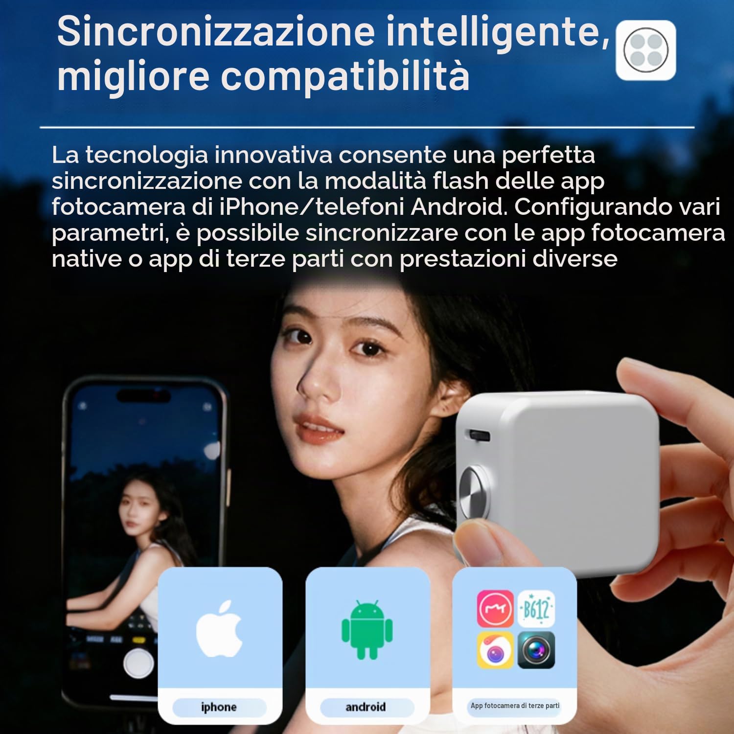Funmount, luce flash esterna per smartphone, 18 W, con luce fissa da 3 W, lampada magnetica per cellulare, luce flash a LED sincrono ad alta potenza, per foto e video e live streaming (nero)