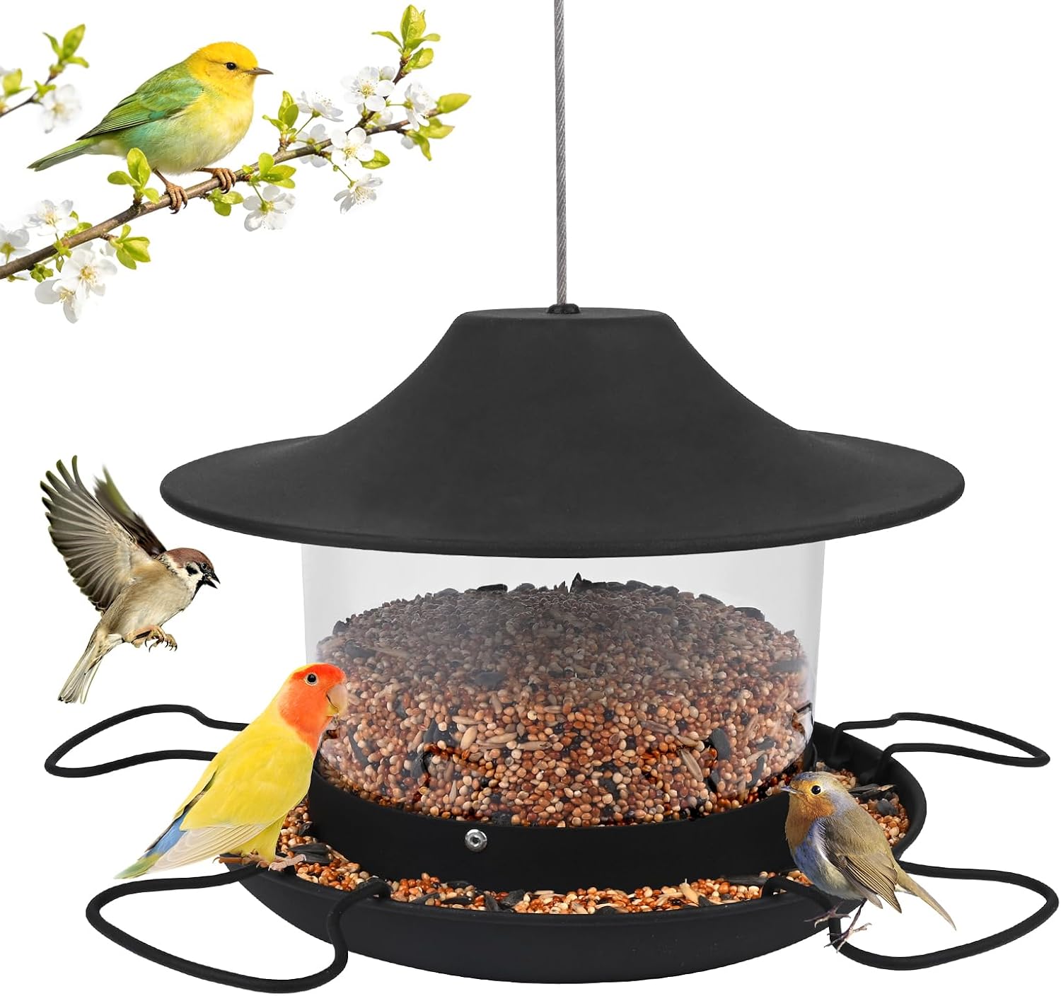 Hanging Bird Feeder House 1800 ml Foldable Bird Feeder for Hanging Bird Feeder Height Adjustable Weatherproof Bird House for Garden Balcony Grey