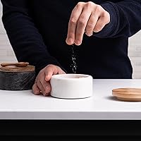 Vista 2 de Cork & Mill Marble Salt and Pepper Bowls - Set of 2 Handcrafted White/Grey Solid Marble Salt and Pepper Cellars with Lids and Spoons - Elegant