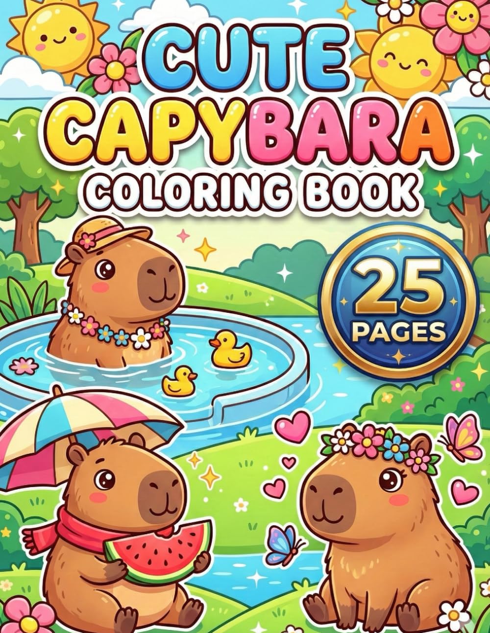 Cute Capybara Coloring Book - A Cozy Kawaii Adventure: 25 Bold and Easy Coloring Pages Featuring the World's Chillest Animal, Yuzu Baths, and Adorable Friends for Kids and Rodent Lovers