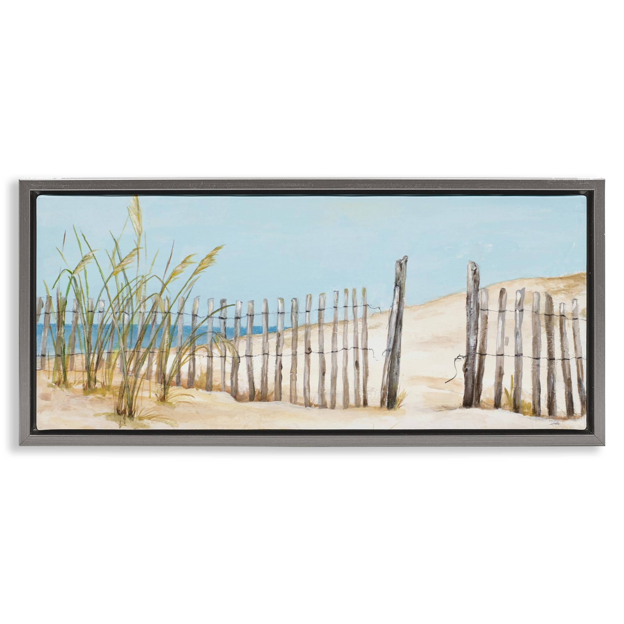 Stupell Industries 'Beach Fence Opening', Floating Frame Canvas Art, Gray, 31 x 14